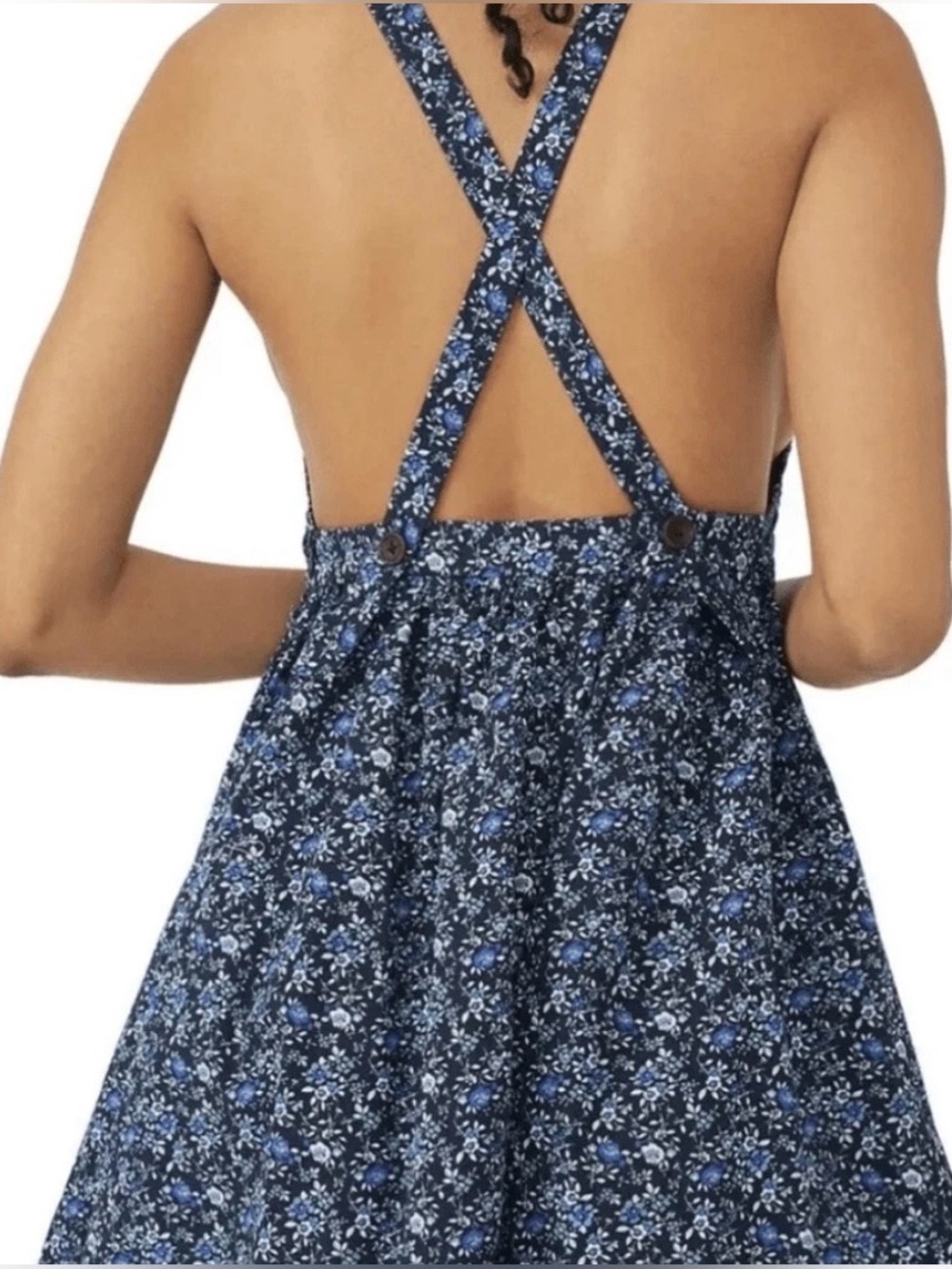 NWT Free People Petunia Cottage Navy Floral Criss Cross Back Mini Dress